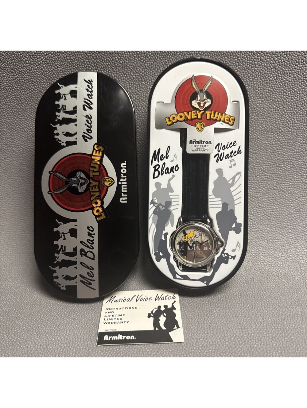 Vintage Armitron Looney Tunes Mel Blanc Voice Daffy Duck Watch Silver Black Box